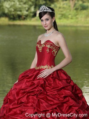 Appliques and Pick-ups Wine Red For 2013 Quinceanera Dress