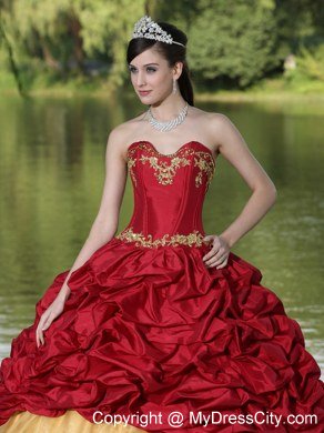 Appliques and Pick-ups Wine Red For 2013 Quinceanera Dress