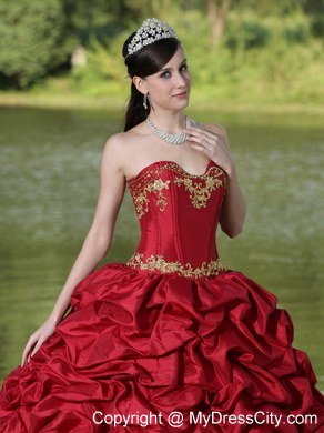 Appliques and Pick-ups Wine Red For 2013 Quinceanera Dress