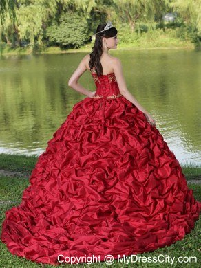 Appliques and Pick-ups Wine Red For 2013 Quinceanera Dress