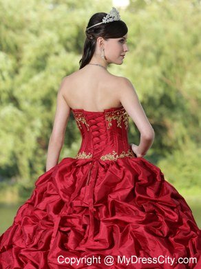 Appliques and Pick-ups Wine Red For 2013 Quinceanera Dress