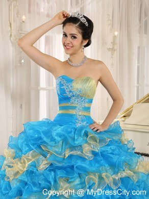 Multi-color 2013 Quinceanera Dress Ruffles With Appliques