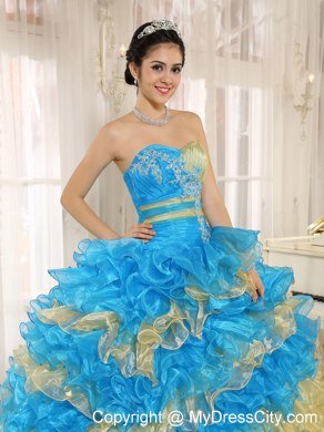 Multi-color 2013 Quinceanera Dress Ruffles With Appliques