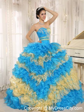 Multi-color 2013 Quinceanera Dress Ruffles With Appliques