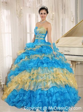 Multi-color 2013 Quinceanera Dress Ruffles With Appliques