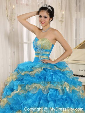 Multi-color 2013 Quinceanera Dress Ruffles With Appliques