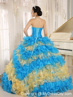 Multi-color 2013 Quinceanera Dress Ruffles With Appliques