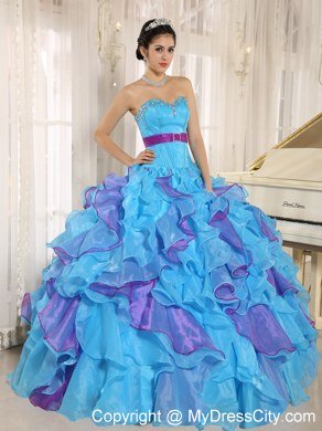 Multi-color Sweetheart Ruffles Sash 2013 Dress For Sweet 15