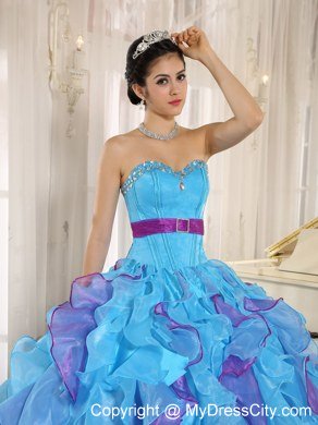 Multi-color Sweetheart Ruffles Sash 2013 Dress For Sweet 15