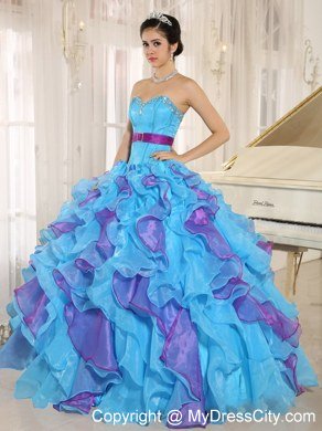 Multi-color Sweetheart Ruffles Sash 2013 Dress For Sweet 15