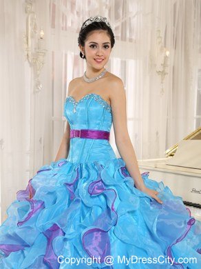 Multi-color Sweetheart Ruffles Sash 2013 Dress For Sweet 15