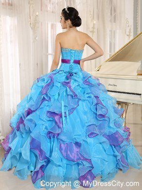 Multi-color Sweetheart Ruffles Sash 2013 Dress For Sweet 15