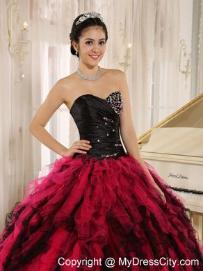 Ruffles Sweetheart Black and Hot Pink Quinceanera Dress with Tulle
