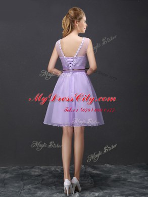 Fantastic Scoop Sleeveless Organza Wedding Guest Dresses Lace Lace Up