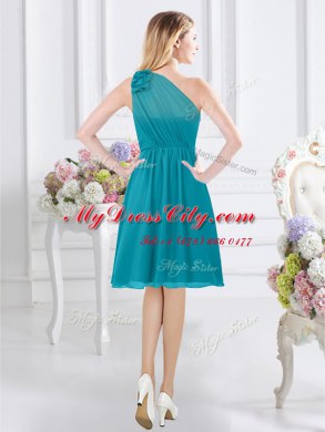 Dramatic One Shoulder Knee Length Empire Sleeveless Teal Vestidos de Damas Side Zipper