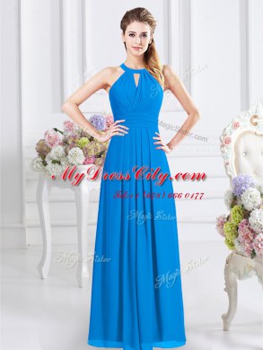 Custom Fit Baby Blue Halter Top Neckline Ruching Bridesmaids Dress Sleeveless Zipper