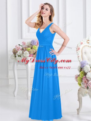 Sweet V-neck Sleeveless Chiffon Bridesmaid Gown Ruching Zipper