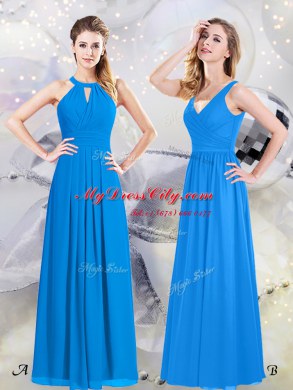 Sweet V-neck Sleeveless Chiffon Bridesmaid Gown Ruching Zipper