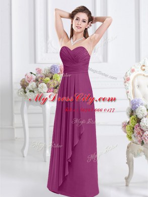 High Quality Fuchsia Zipper Sweetheart Ruching Bridesmaid Dresses Chiffon Sleeveless