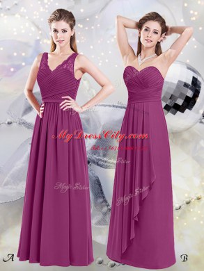 High Quality Fuchsia Zipper Sweetheart Ruching Bridesmaid Dresses Chiffon Sleeveless