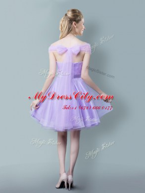 High Quality Empire Quinceanera Court Dresses Lavender Straps Tulle Cap Sleeves Knee Length Zipper