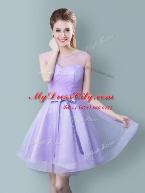 High Quality Empire Quinceanera Court Dresses Lavender Straps Tulle Cap Sleeves Knee Length Zipper