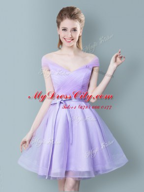 High Quality Empire Quinceanera Court Dresses Lavender Straps Tulle Cap Sleeves Knee Length Zipper