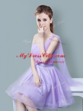 High Quality Empire Quinceanera Court Dresses Lavender Straps Tulle Cap Sleeves Knee Length Zipper