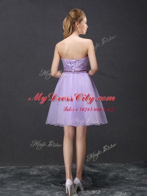 Unique Lavender Sweetheart Lace Up Lace Vestidos de Damas Sleeveless