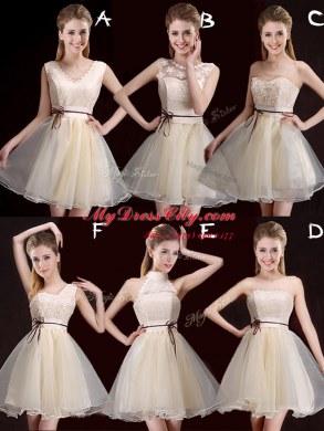 Organza Strapless Sleeveless Lace Up Lace Quinceanera Court Dresses in Champagne