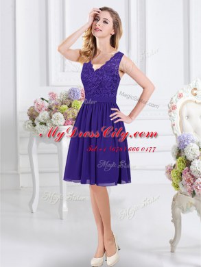 Chic Empire Vestidos de Damas Purple Scalloped Chiffon Sleeveless Knee Length Zipper