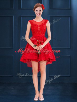 Scoop Red Sleeveless Lace Lace Up Damas Dress for Prom and Party