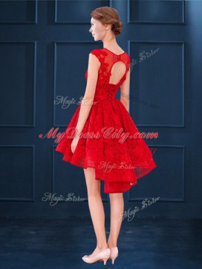 Scoop Red Sleeveless Lace Lace Up Damas Dress for Prom and Party