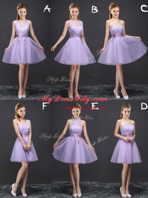 Lavender Strapless Lace Up Lace and Belt Wedding Guest Dresses Sleeveless