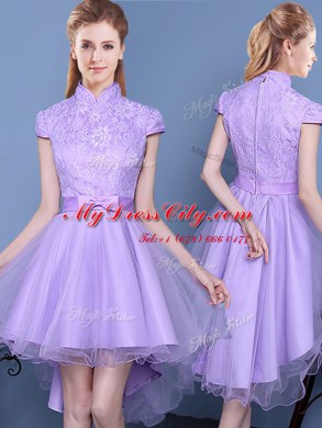 Custom Made Lavender Sleeveless Taffeta and Tulle Lace Up Bridesmaid Dresses for Prom and Party and Wedding Party