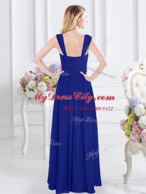 Best Straps Floor Length Zipper Dama Dress Royal Blue for Prom and Party and Wedding Party with Ruching