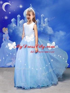 Off the Shoulder Light Blue Sleeveless Tulle Court Train Zipper Quinceanera Gown for Sweet 16 and Quinceanera