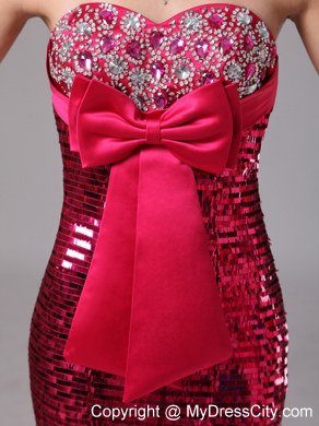 Paillette Over Hot Pink Bowknot Decorate 2013 Mermaid Celebrity Dress