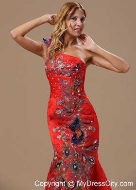 Mermaid and One Shoulder For 2013 Red Celebrity Dress With Embroidery