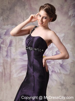 Modest Dark Purple Mermaid One Shoulder Celebrity Dress with Beading