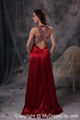 Wine Red Empire V-neck Celebrity Dress Beading and Ruch Decorate