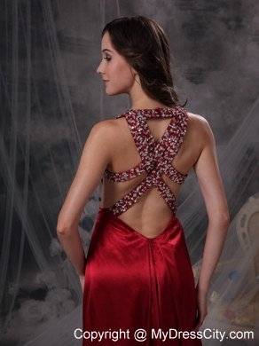 Wine Red Empire V-neck Celebrity Dress Beading and Ruch Decorate