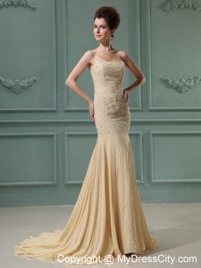 Champagne Chiffon Mermaid Celebrity Dress Beading Decorate