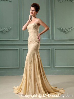 Champagne Chiffon Mermaid Celebrity Dress Beading Decorate