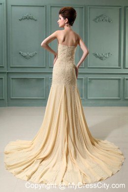 Champagne Chiffon Mermaid Celebrity Dress Beading Decorate