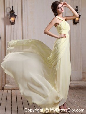 Yellow Green Celebrity Dress With One Shoulder and Court Train