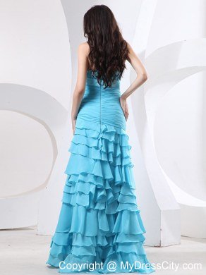 Ruche and Beading Aqua Ruffled Layers For Celebrity Dress With Bowknot