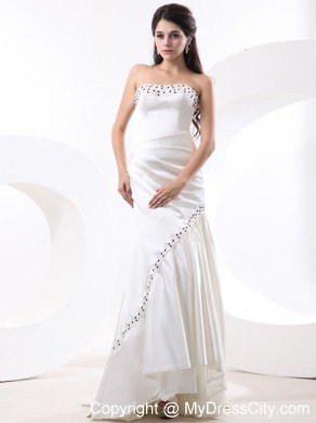 White Mermaid Taffeta Celebrity Dresses With Beading and Brush Train