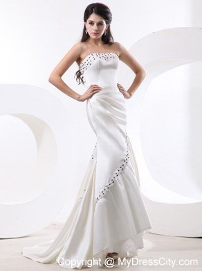 White Mermaid Taffeta Celebrity Dresses With Beading and Brush Train