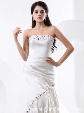 White Mermaid Taffeta Celebrity Dresses With Beading and Brush Train